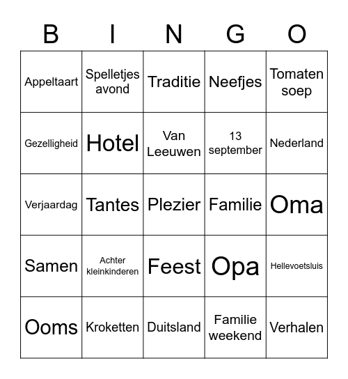 De Familie Bingo Card