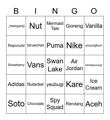 KKlNOO Bingo Card