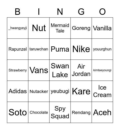 KKlNOO Bingo Card