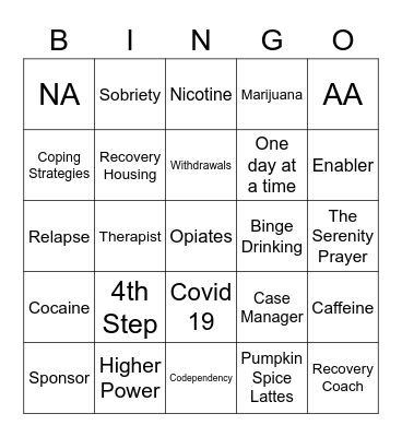 Recovery Bingo Card