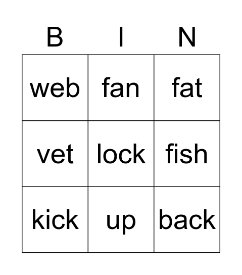 Set 1 Green Words 1 Bingo Card