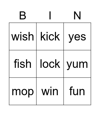 Set 1 Green Words 2 Bingo Card