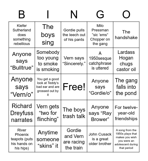 “Stand By Me” Bingo Card