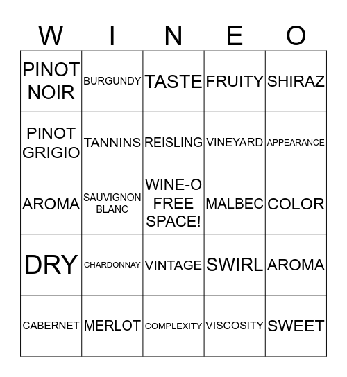 WINE-O BINGO Card