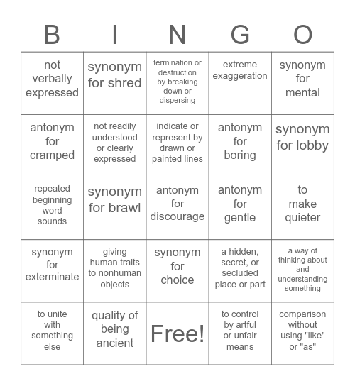 Eng II-A Bingo Card