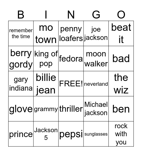 TAYLOR MJ BINGO Card