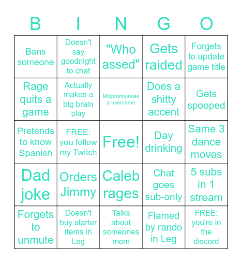 Kelso's Bingo Card