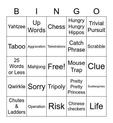 Bored? Games Bingo Card