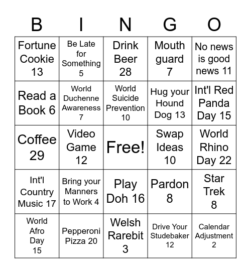 September Days to Celebrate Bingo Card