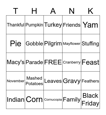 Thanksgiving Bingo Card