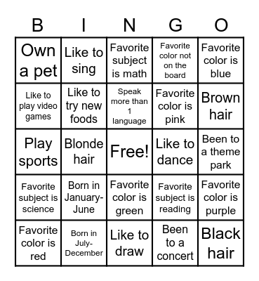 Commonalities Bingo Card