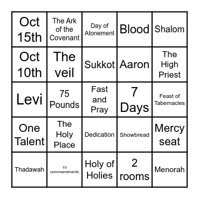 Tabernacle Bingo Card
