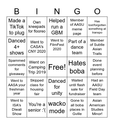 AASU Bingo 3 Bingo Card