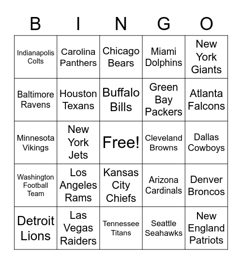 NFL Bingo Card