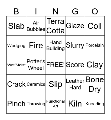 Ceramics Bingo Card