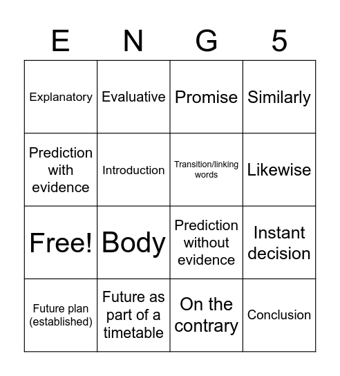 REVIEW Bingo Card