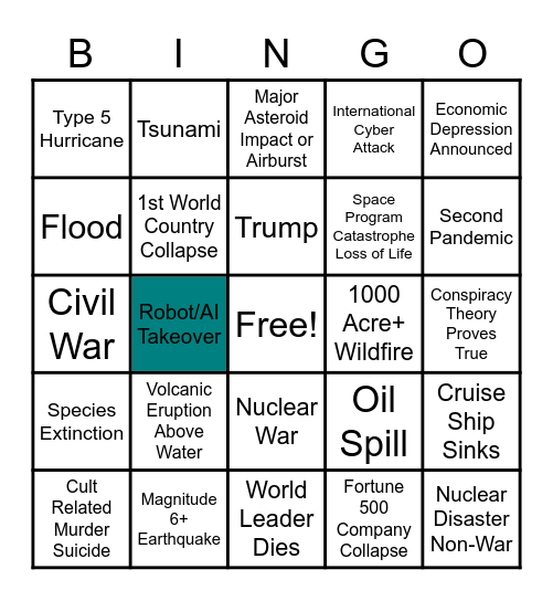 2020 Apocalypse Bingo Card