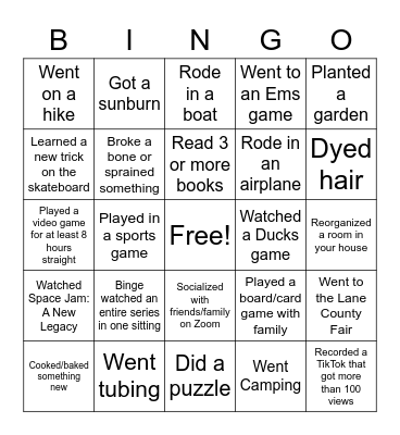 Summer Days BINGO Card
