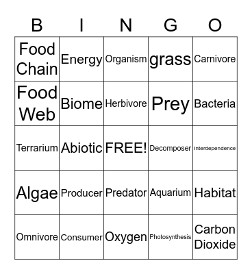 Ecosystems Bingo Card