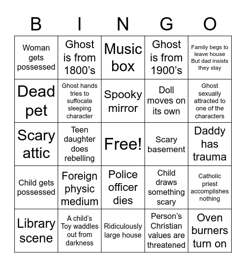 Haunting/ghost movies Bingo Card