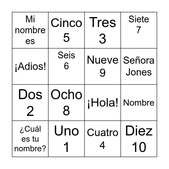 Clase de Español Bingo Card