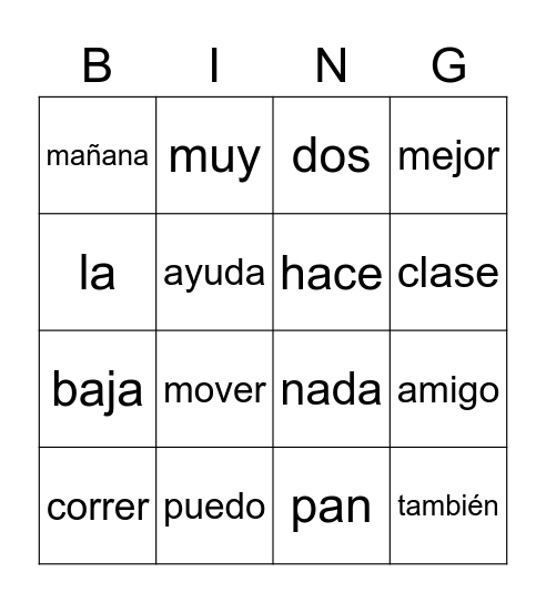 Unidad 1 Bingo Card