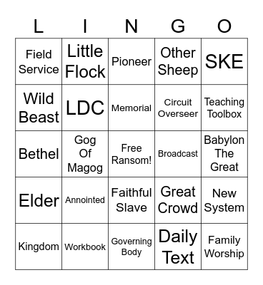 Pure Language Bingo Card