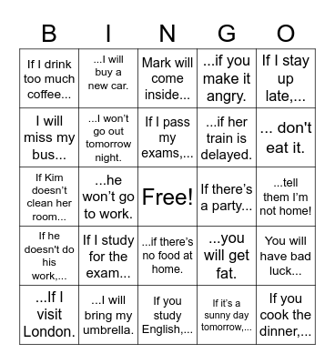 First Conditionals Bingo Card