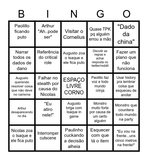 BINGO RPG DOS CORNO Bingo Card