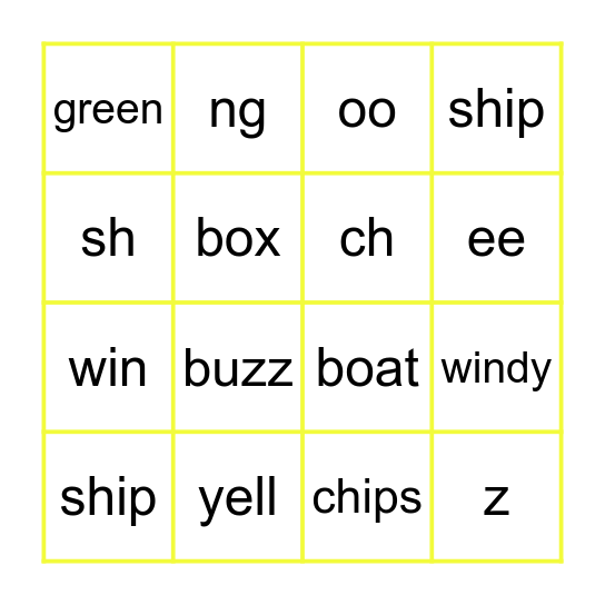 Yellow Bingo Card