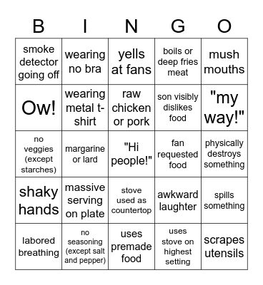 Kays cooking bingo Card