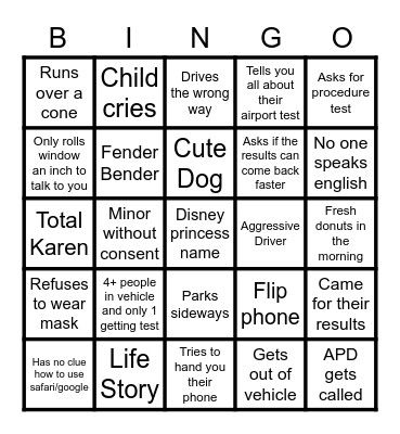 Drive Thru Bingo Card