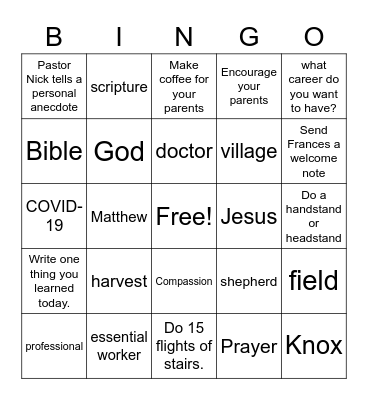 Sermon Bingo - Labour Day! Bingo Card