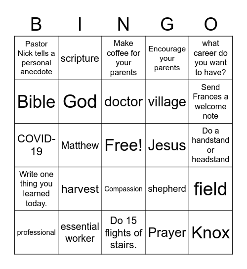 Sermon Bingo - Labour Day! Bingo Card