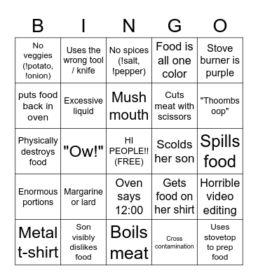 Kay's Cooking Bingo Card