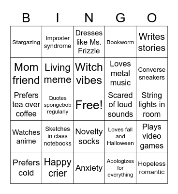 Caroline Bingo Card