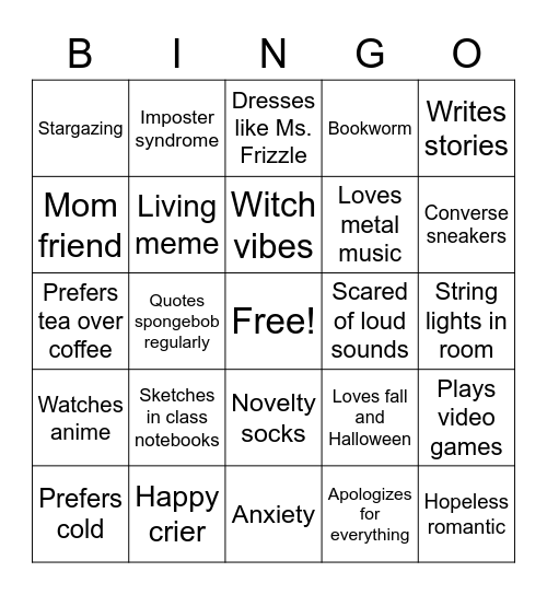 Caroline Bingo Card