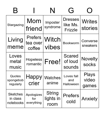 Caroline Bingo Card