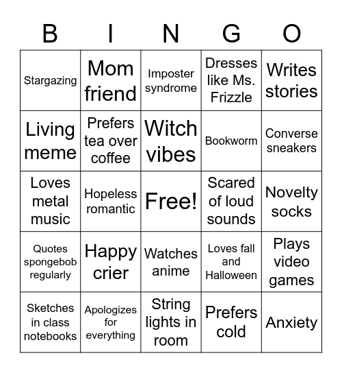 Caroline Bingo Card