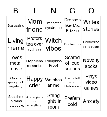 Caroline Bingo Card