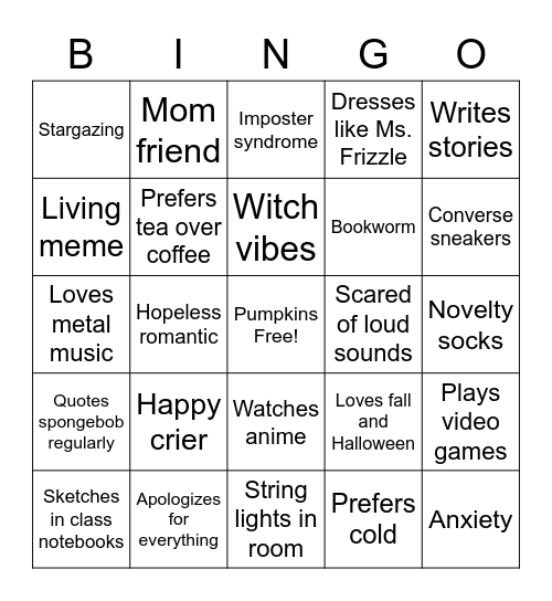 Caroline Bingo Card