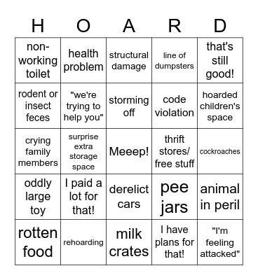 Hoarder BINGO 2.0 Bingo Card