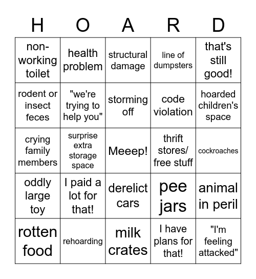 Hoarder BINGO 2.0 Bingo Card