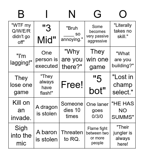 Clash Bingo Card