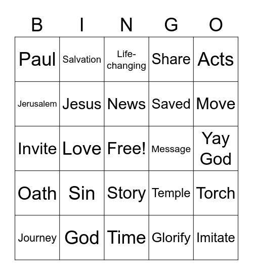 Sermon Bingo Card
