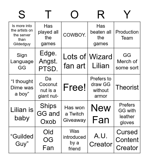 Gildedguy Fan Bingo Card