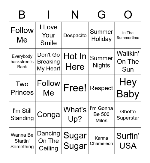 Summer Throwback Bingo Card