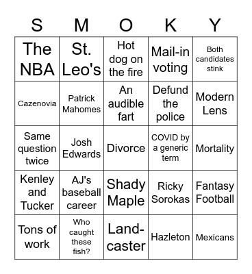 Fish Fry Bingo Card