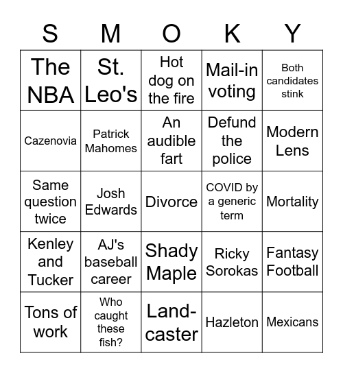 Fish Fry Bingo Card