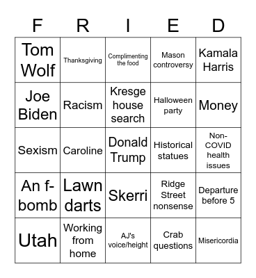 Fish Fry Bingo Card